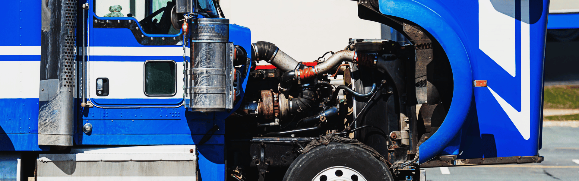 semi truck with open hood