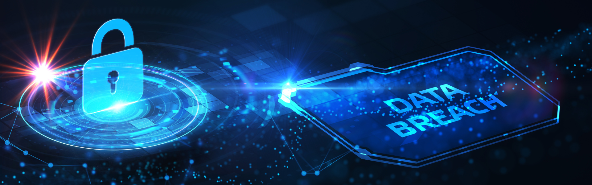 cyber security lock and data breach graphic