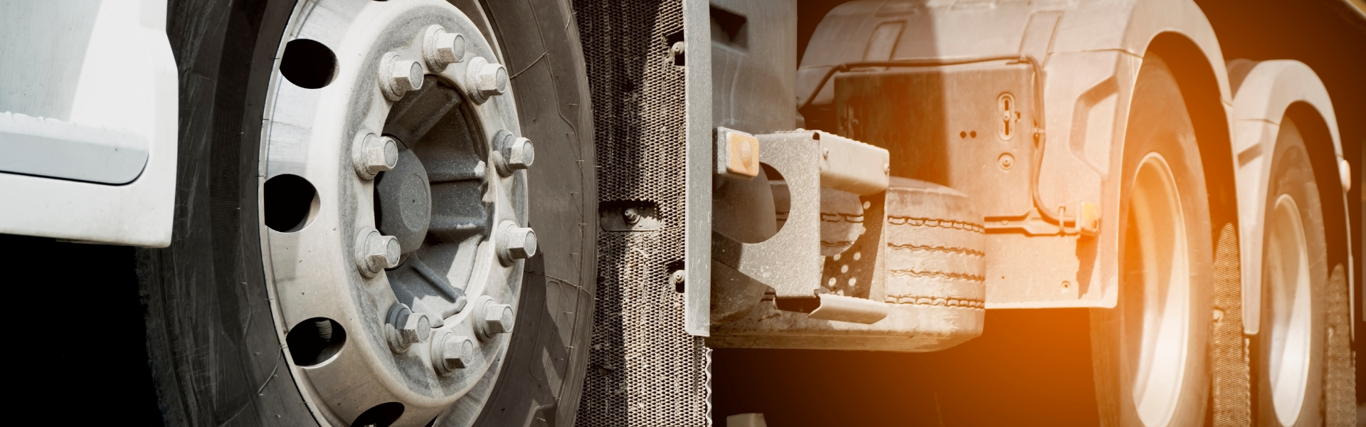 close up of semi truck wheels