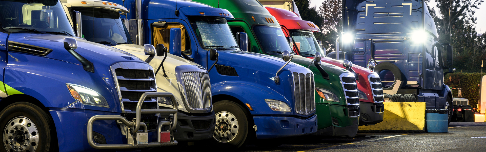 line of parked trucks