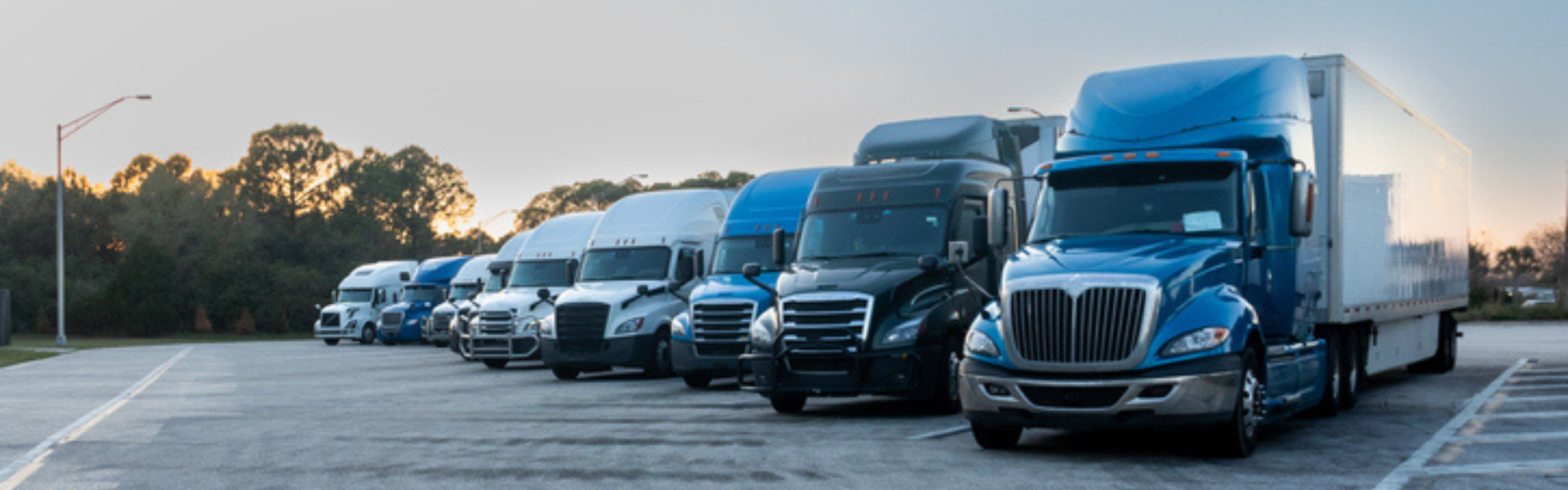 semi trucks parked in a row