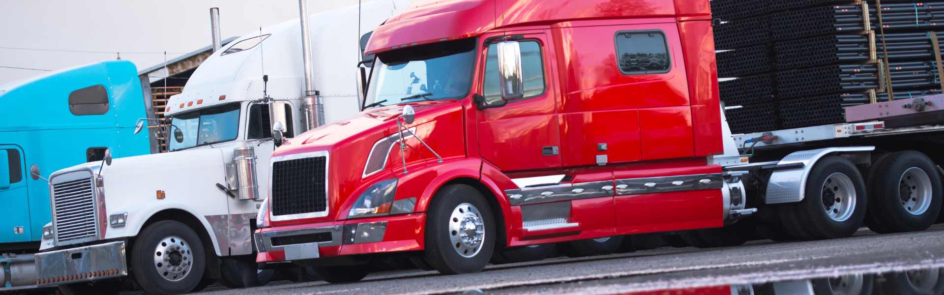 line of parked semi trucks
