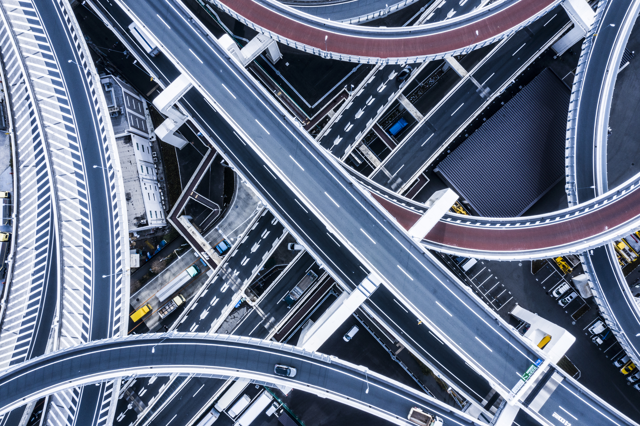 Aerial shooting in the junction area.A highway in Japan.