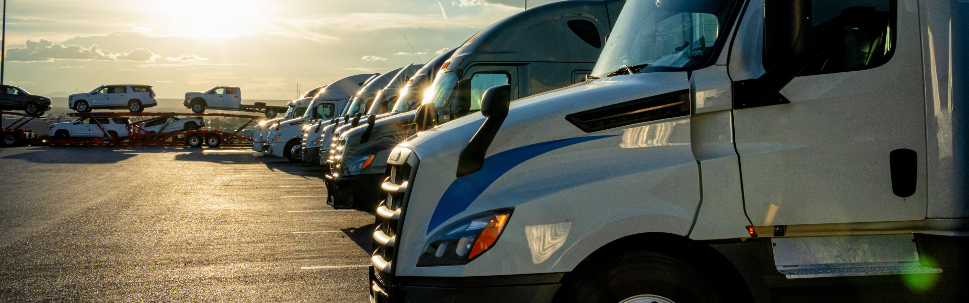 parked semi at sunset