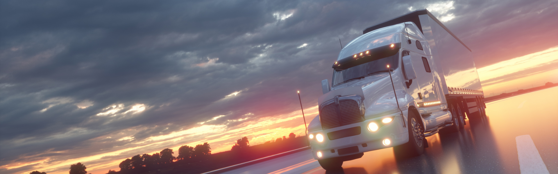 white semi truck in the sunset