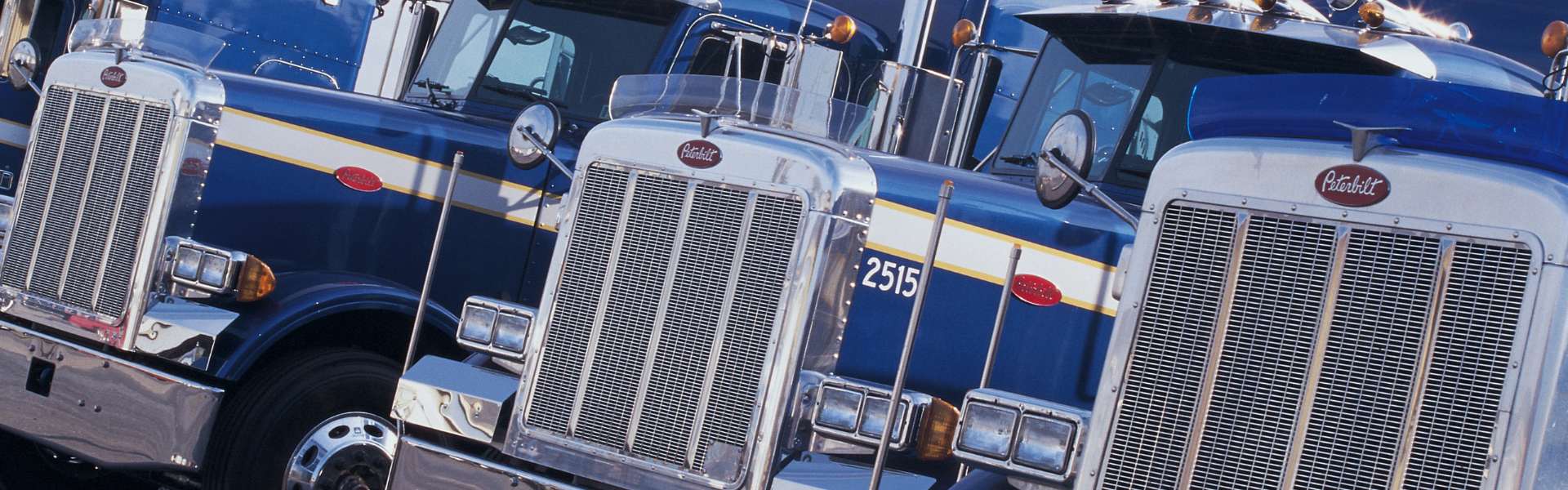 blue semi trucks parked in a row
