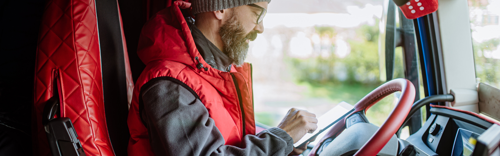 truck driver using tablet