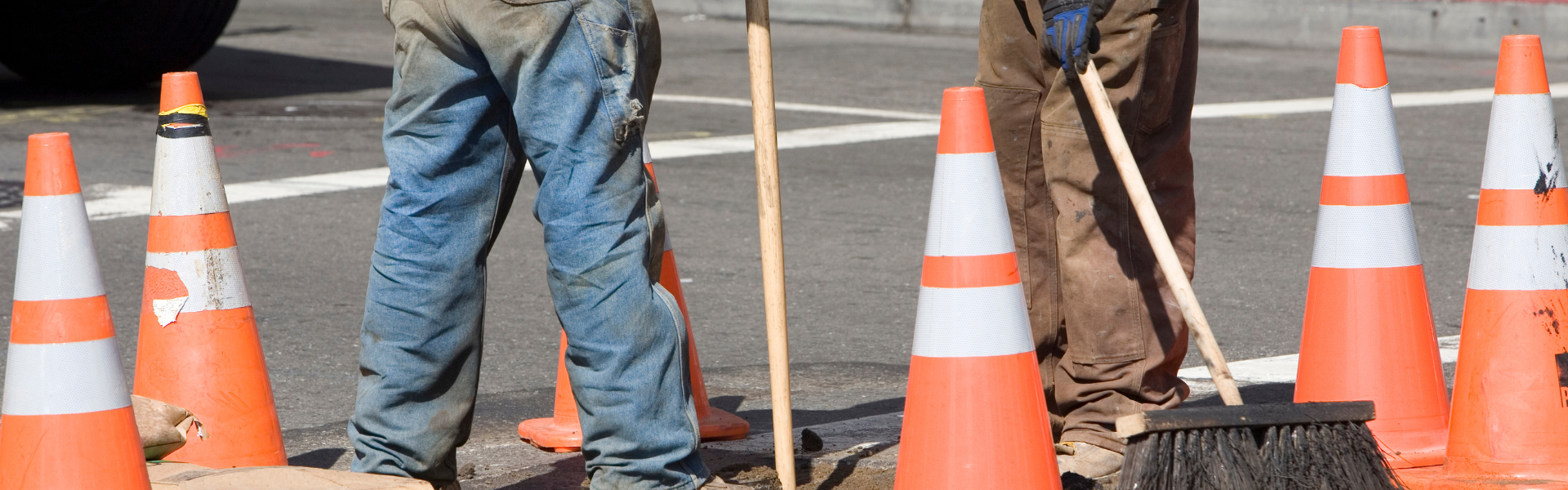 road cones and road workers