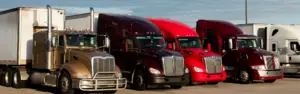 variety of semi trucks parked in a truck parking lot