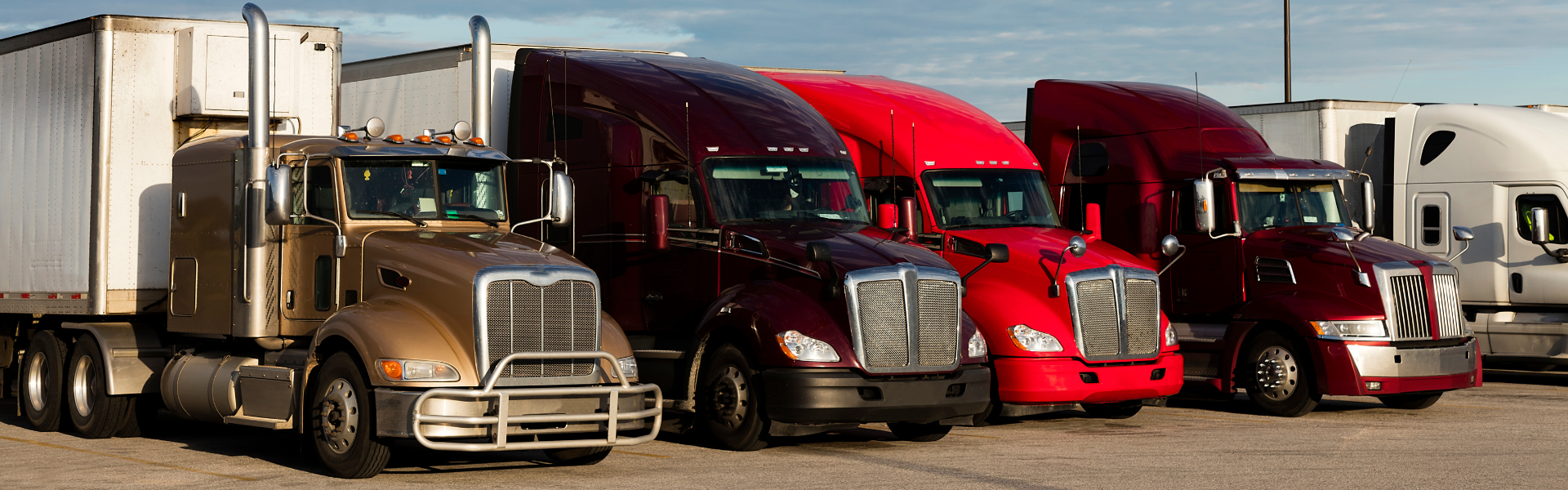 variety of parked semi trucks