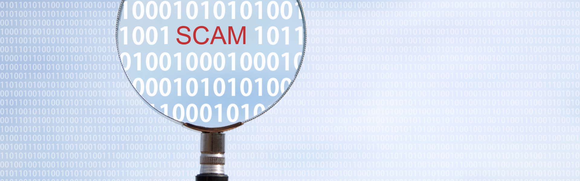 magnifying glass highlighting the word scam