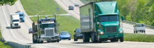 interstate traffic that includes several semi trucks