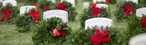 Wreaths Across America wreaths on Graves at Arlington Cemetery