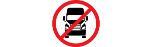 semi truck icon in a red circle with slash through it indicating banned or prohibited trucks