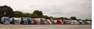 Semi trucks lined up at the Great American Trucking Show