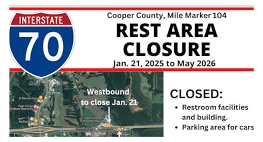 Two Missouri rest areas near Boonville on I-70 are temporarily closing for renovations, with truck parking remaining open. Updates will improve accessibility, ADA compliance, and visitor comfort, expected to complete by spring 2026.