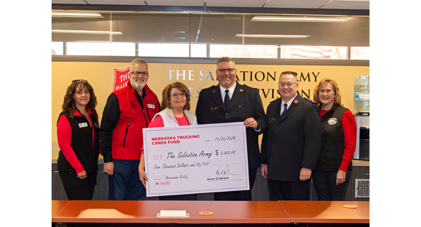 The Nebraska Trucking Cares Fund donates $5,000 to The Salvation Army to aid hurricane relief efforts for Hurricanes Helene and Milton.