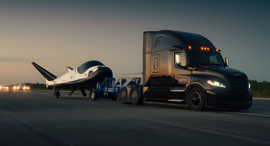 : A Freightliner Cascadia assisted Sierra Space with high-speed runway tow tests for the Dream Chaser spaceplane at Kennedy Space Center. The project validated key landing sequence data and highlighted the role of skilled truck drivers and dependable equipment in advanced aerospace operations.