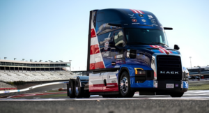 Fan Selected Patriotic Mack Pioneer Trucks Hit the Road With NASCAR