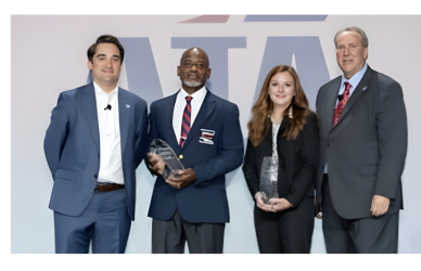Antoine Sadler of Walmart Transportation and the Trucking Association of New York received the 2025 Mike Russell Trucking Image Award from the ATA for safety, professionalism, and community impact.