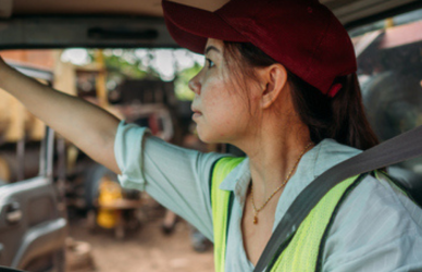Woman driving semi truck