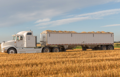 semi truck parked near field