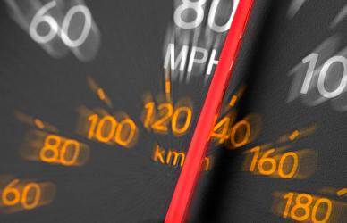 blurred speedometer at over 80mph
