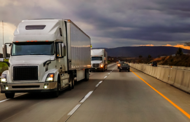 semi trucks on divided highway
