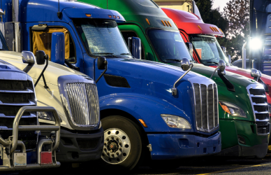 line of parked trucks