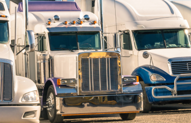 line of semi trucks