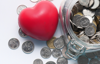 heart next to jar of coins