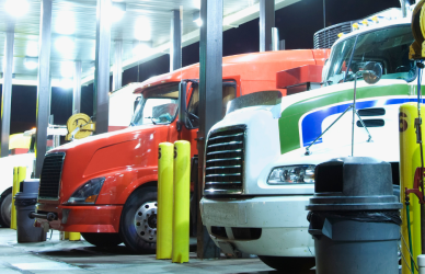 trucks parked at a truck stop