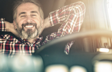 trucker relaxing in cab