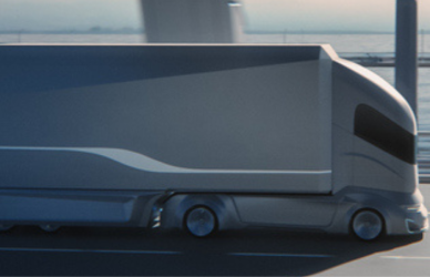 futuristic semi truck crossing bridge