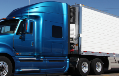 blue semi truck parked