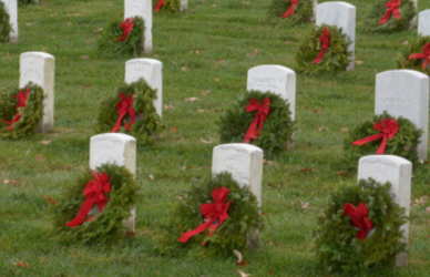 wreaths on graves at arlington