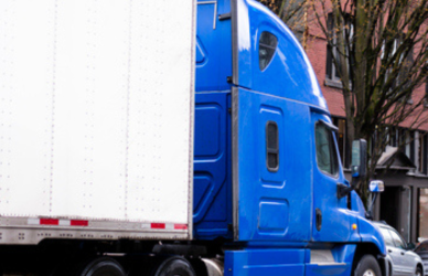 semi truck in urban area