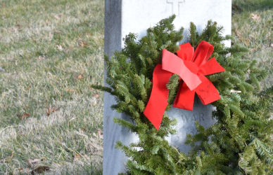 wreath on grave stone