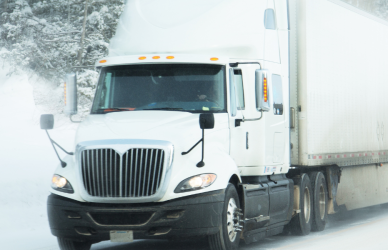 white semi truck in snow
