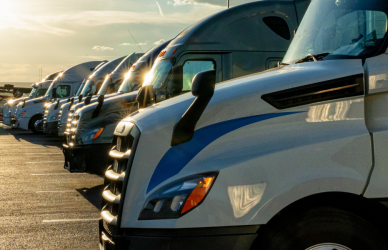 parked semi at sunset