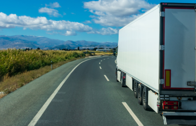 semi truck driving on road