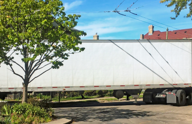 semi maneuvering in town