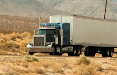 semi truck on dessert road