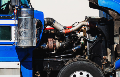 semi truck with hood open