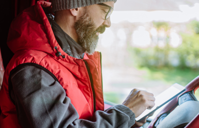 truck driver using tablet