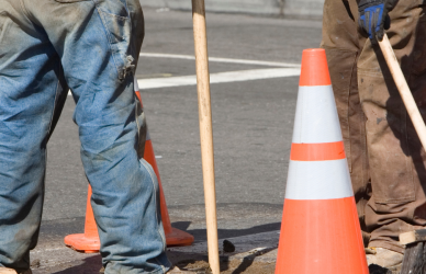 road cones and road workers