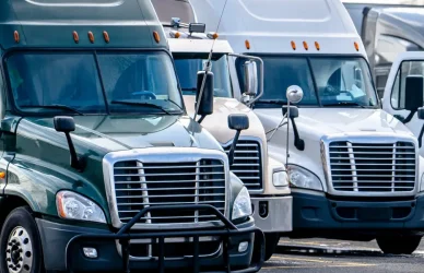 parked semi trucks in parking lot