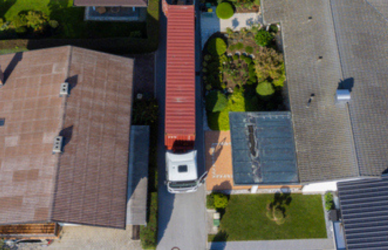 semi truck parked in residential neighborhood