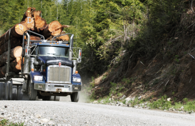 logging truck on gravel road