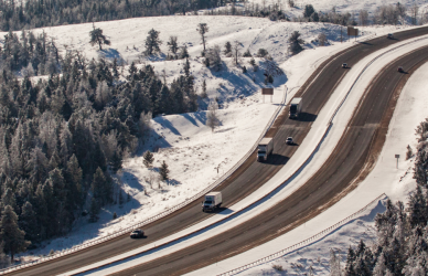 winter interstate with semi trucks
